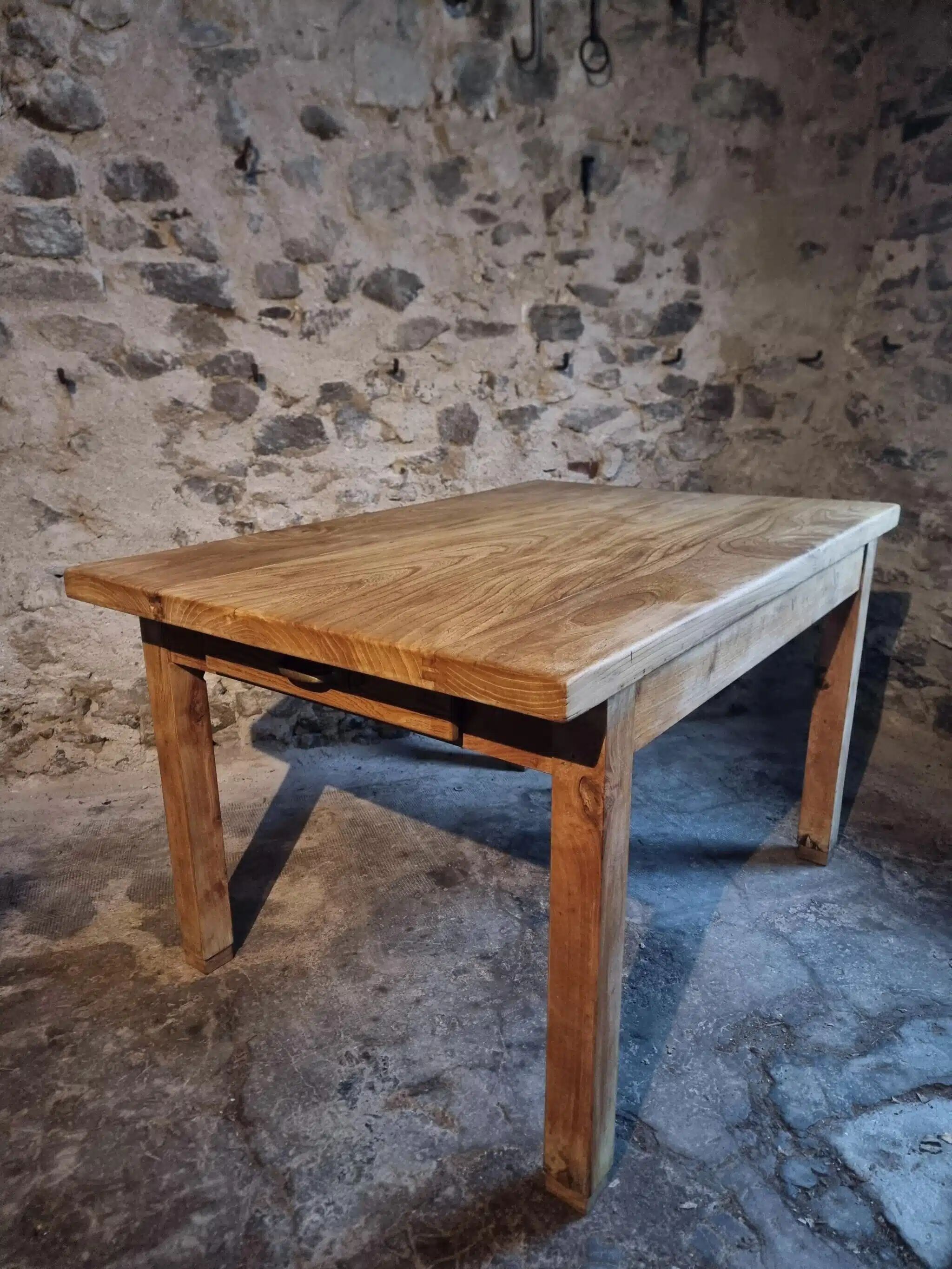Vintage French baker's work table in chestnut, 1960s.
