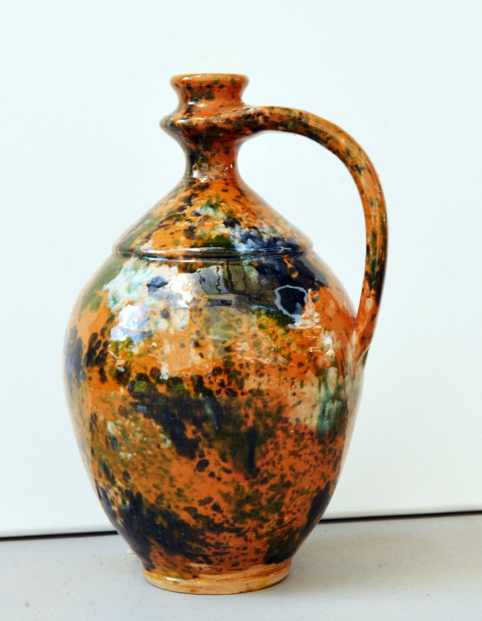Very Decorative Water Jug Glazed Teimel Istvan Obanya Boros kancso pottery