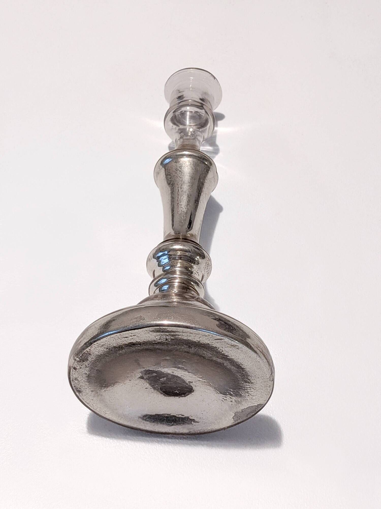 Large mercury glass candlestick from the 19th century.