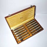 RENEKA Lot of 12 table knives with crossed ribbons and silver-plated metal, 24.5cm