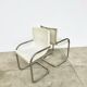 Pair of white moulded shell chairs with chrome tube — Space Age 70s