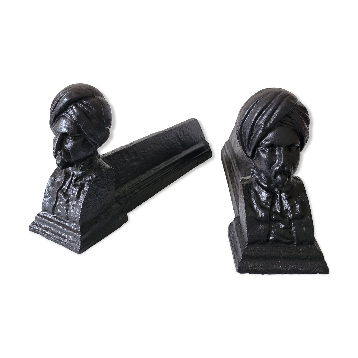 Pair of anthropomorphic cast iron chenets