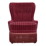 1960s, Danish armchair, original striped red furniture velour.
