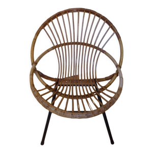 Fauteuil coquille en rotin