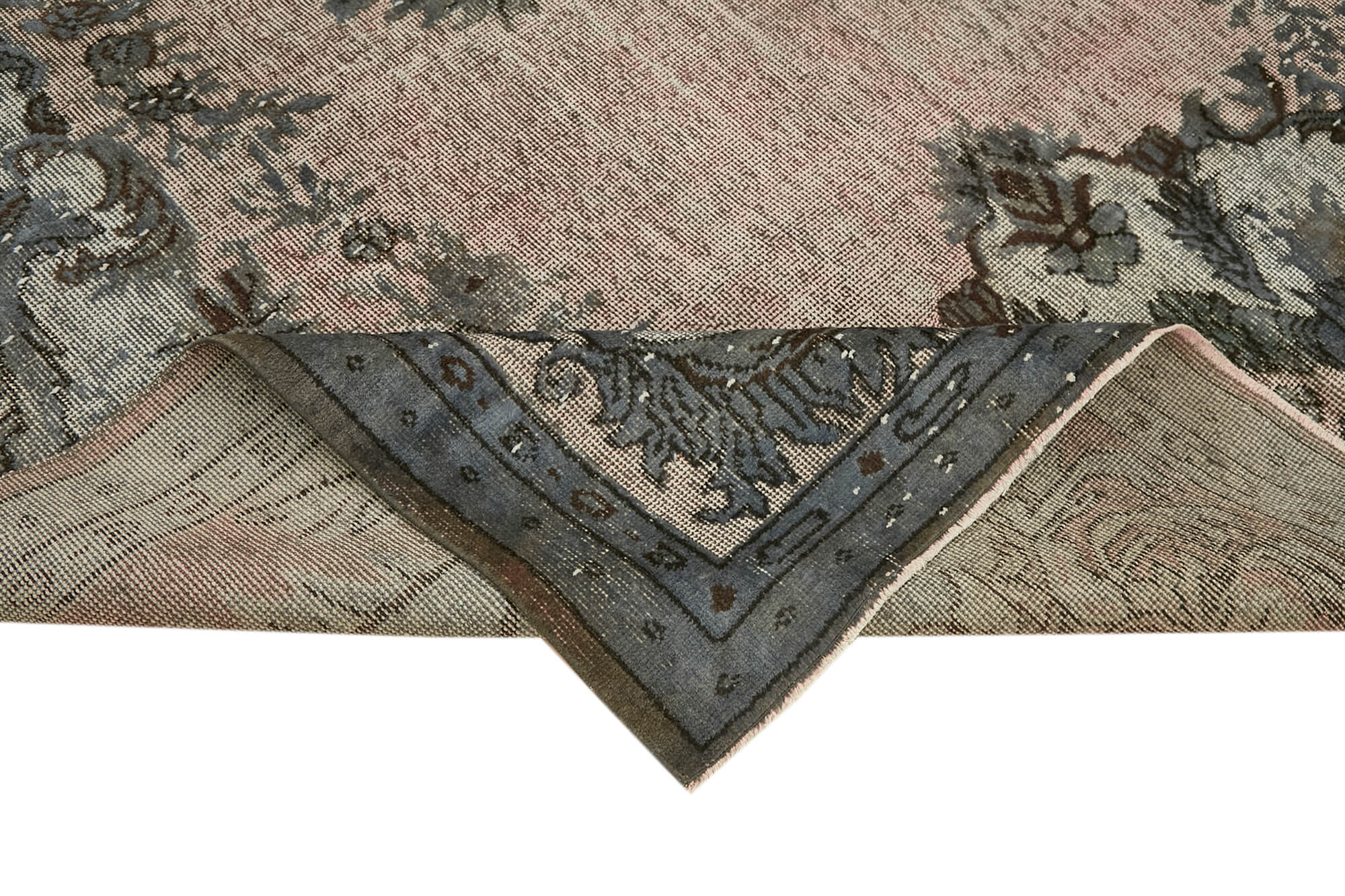 Handwoven overdyed oriental grey carpet 1970s, 210 x 326 cm