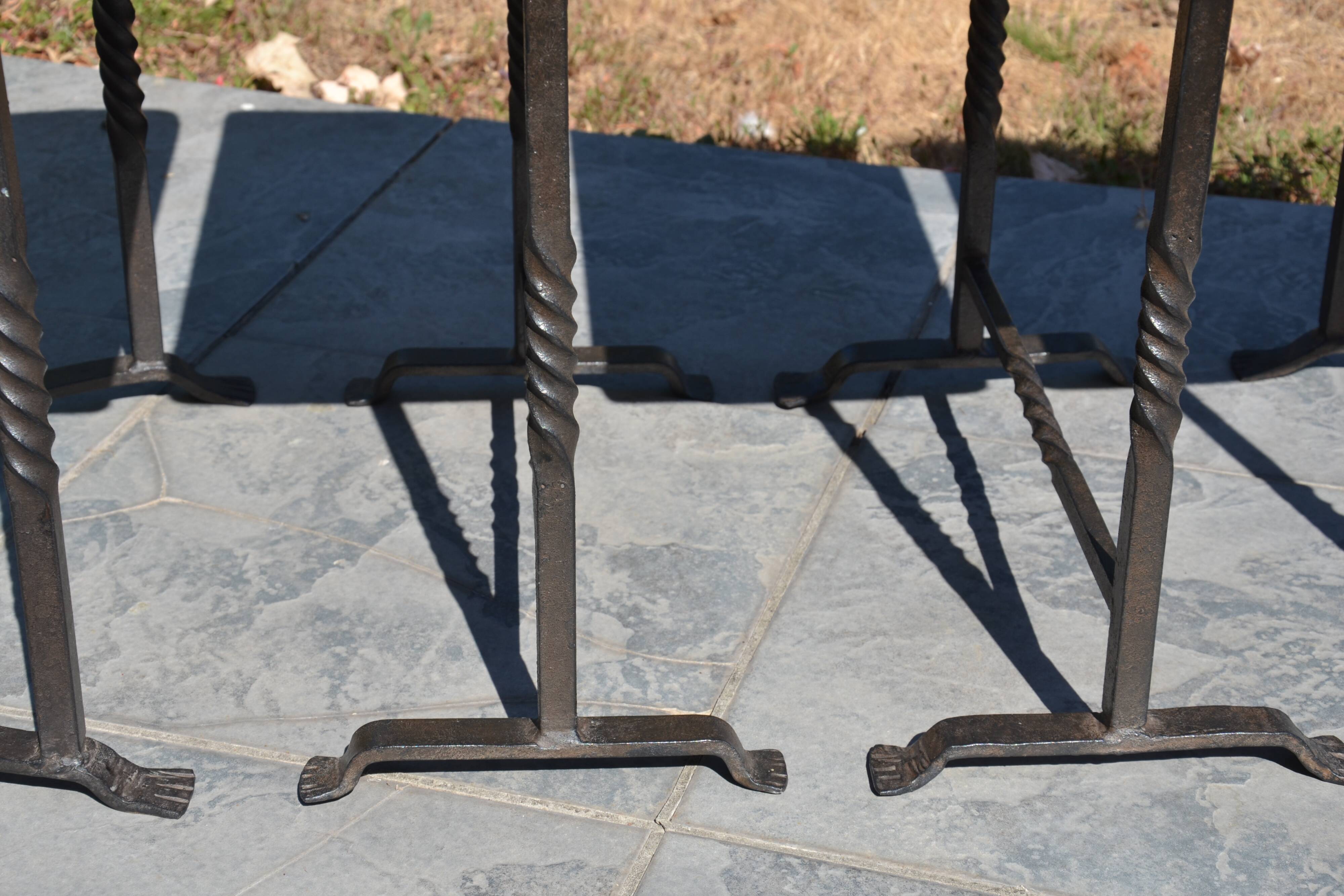 Unusual modular coffee table in oak and wrought iron.