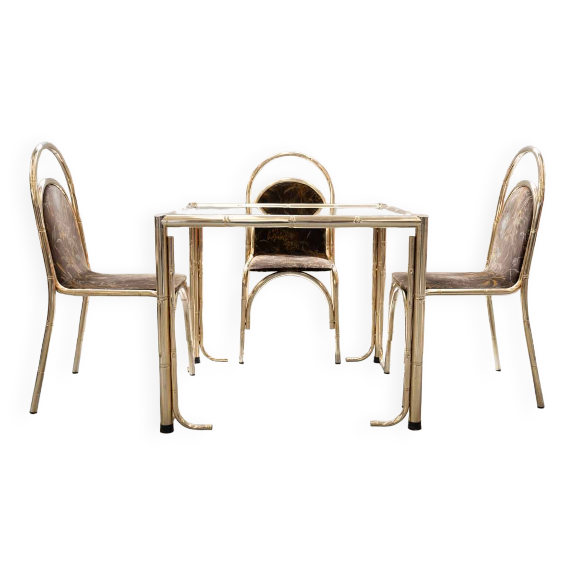 Table peinte en or et 4 chaises en tissu d'origine