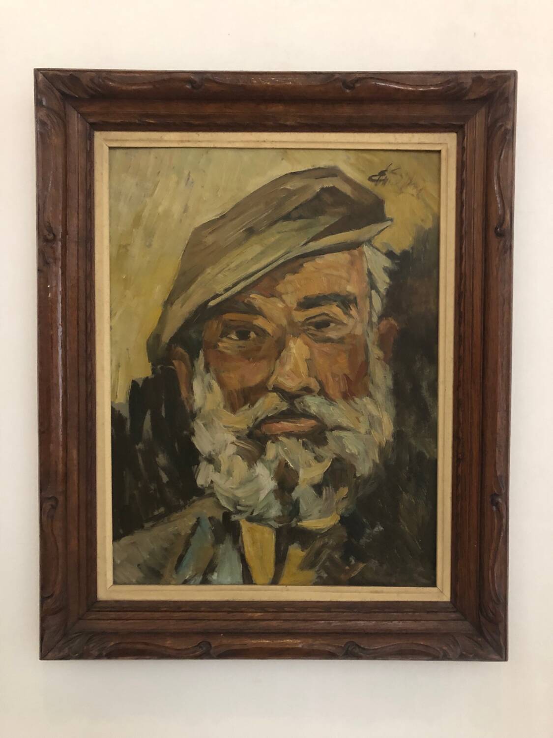 Oil on panel portrait of an old bearded man