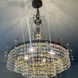 Brass chandelier with crystal pendants