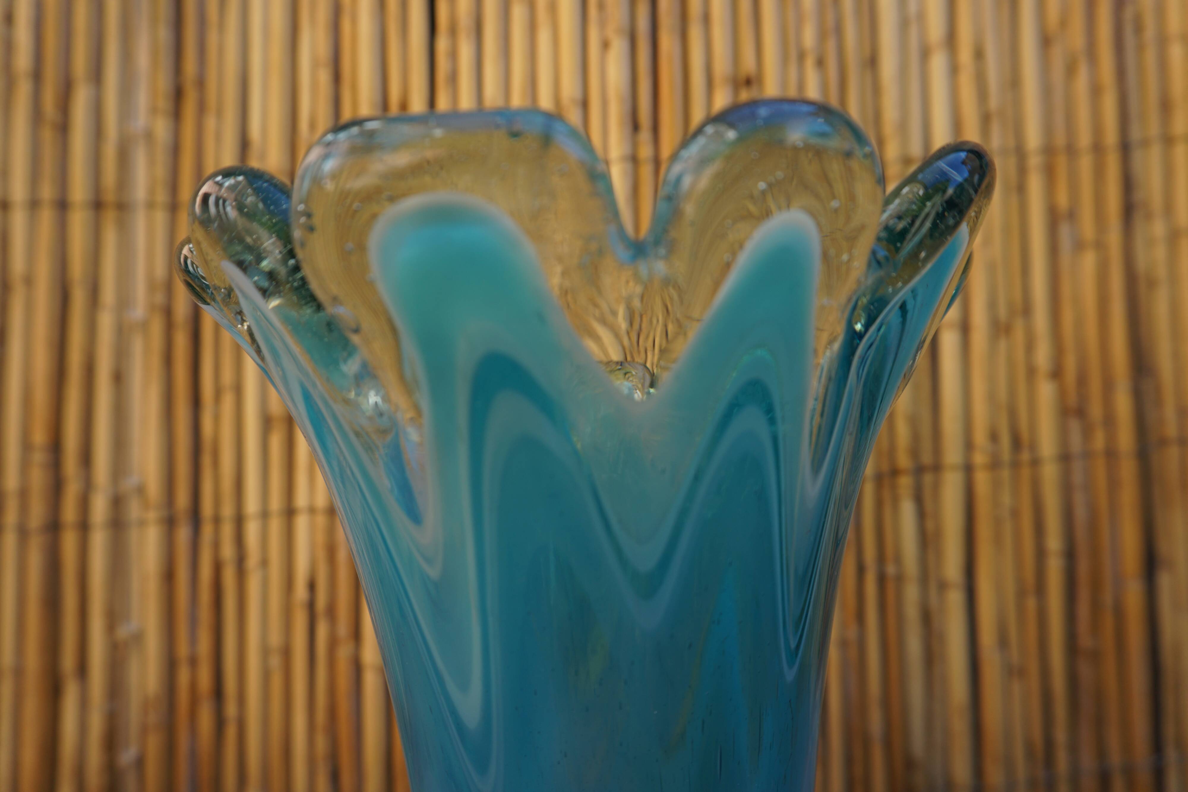 Blown glass vase in flower shape