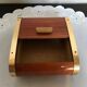 Vintage wooden cigarette box and brass curtain sliding lid