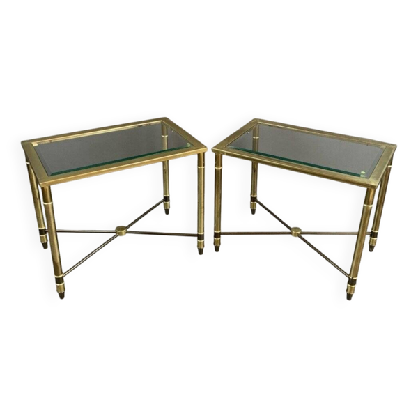 Paire de tables d’appoint en métal et verre, XXème siècle