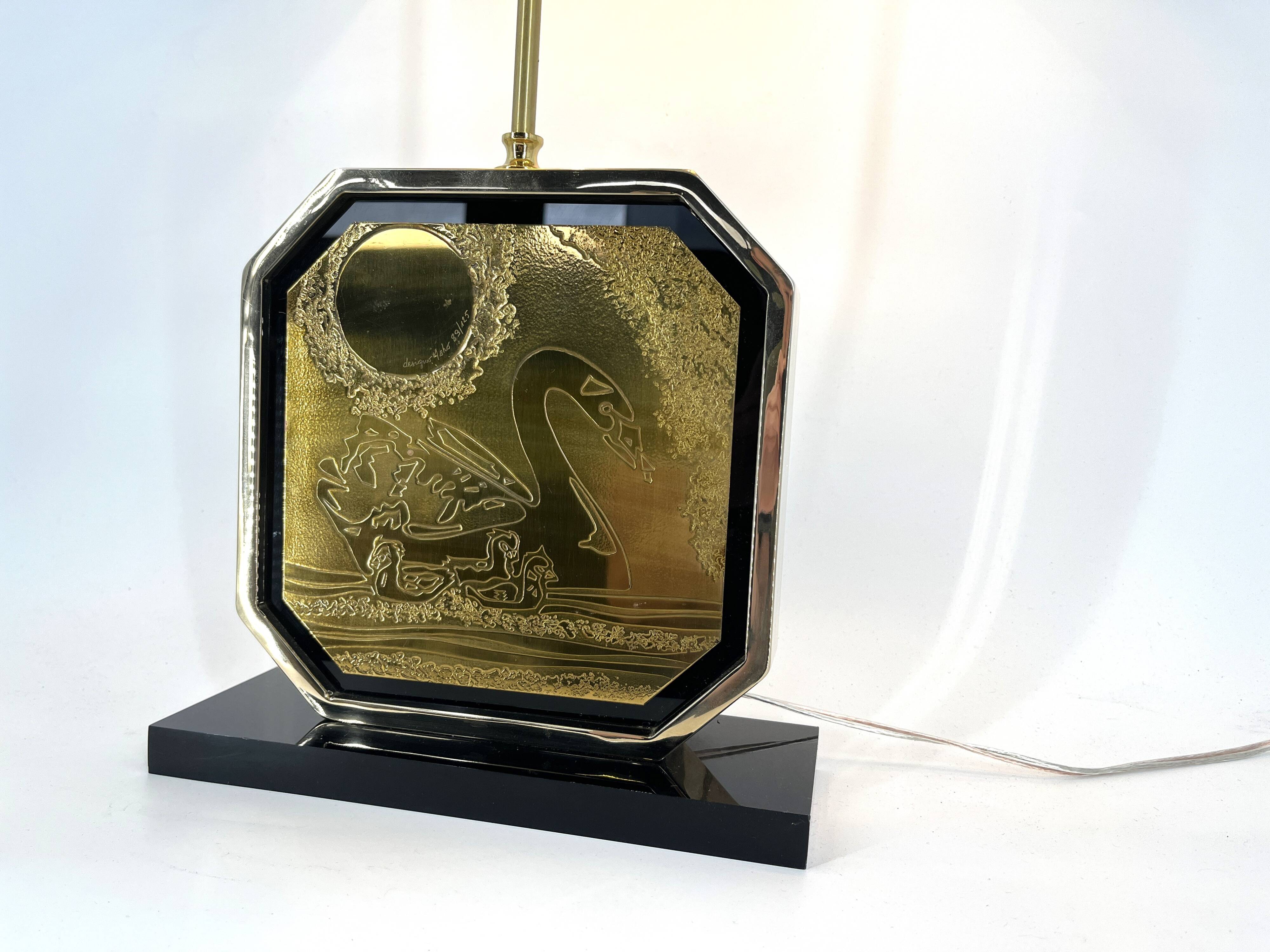 Georges Mathias brass etched table lamp, 1970s