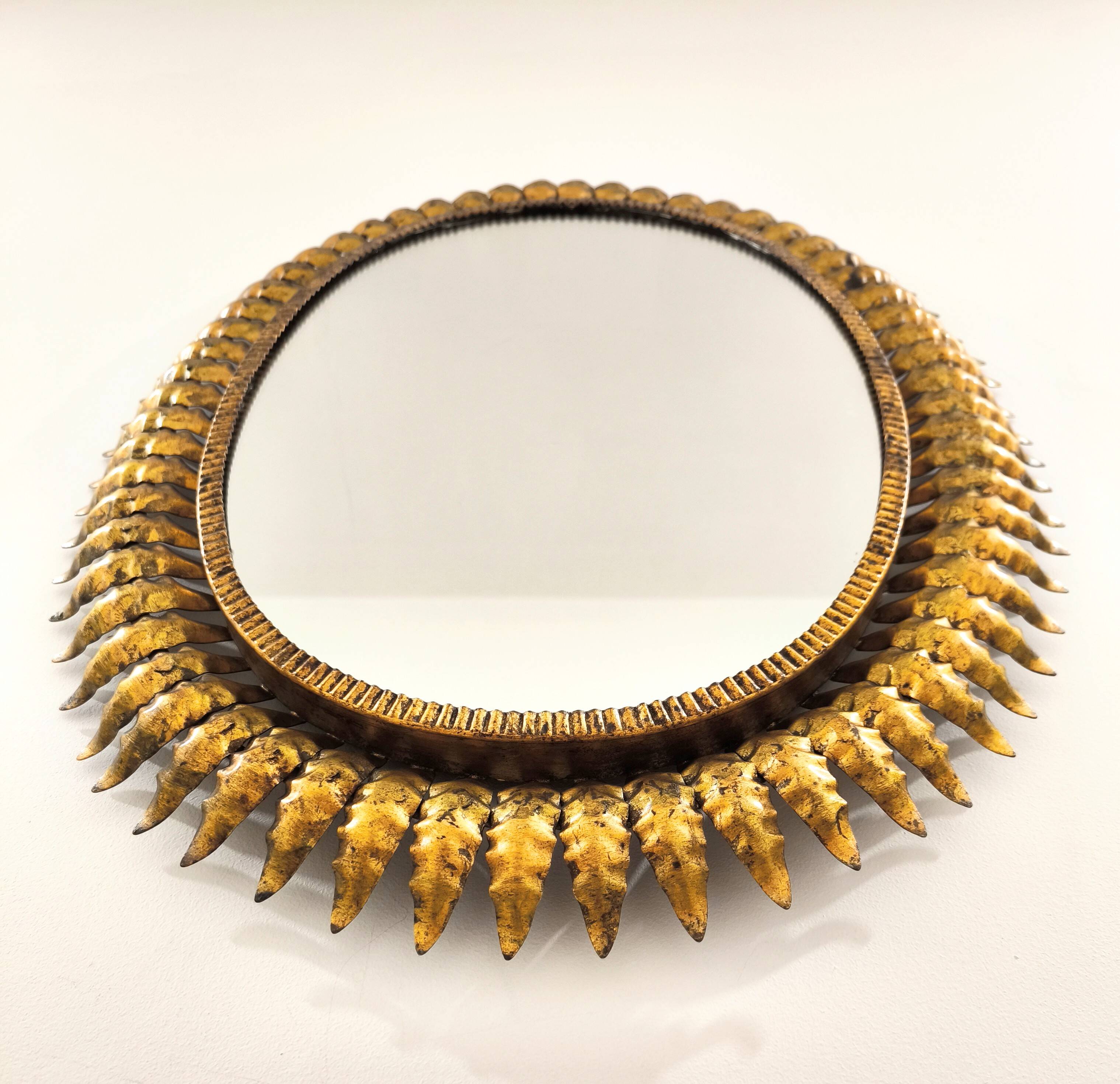 Vintage gold metal sun mirror 1960