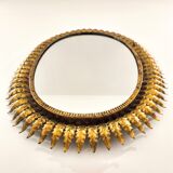 Miroir solaire vintage en métal doré 1960