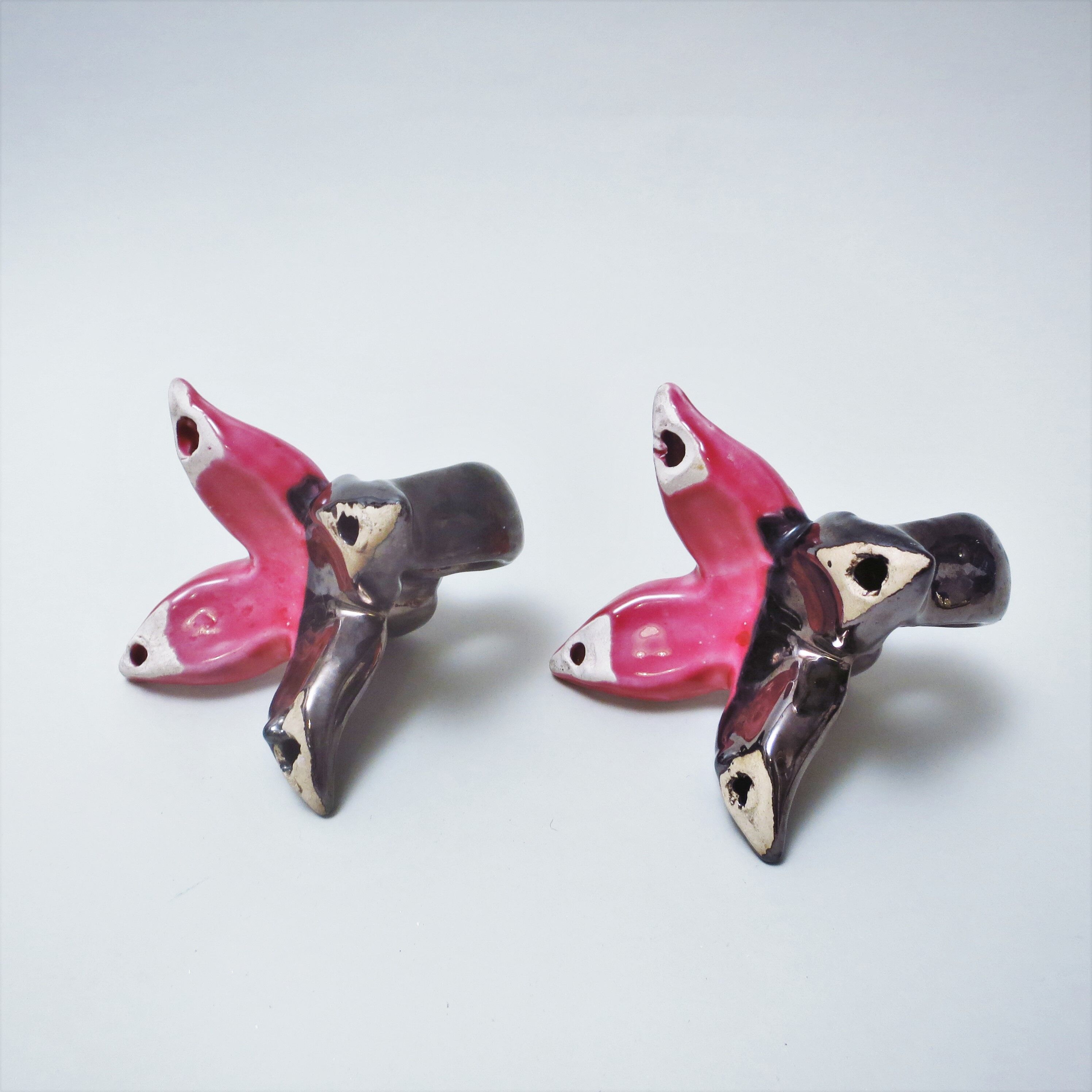 Pair of two-tone ceramic candle holders from Vallauris 50s