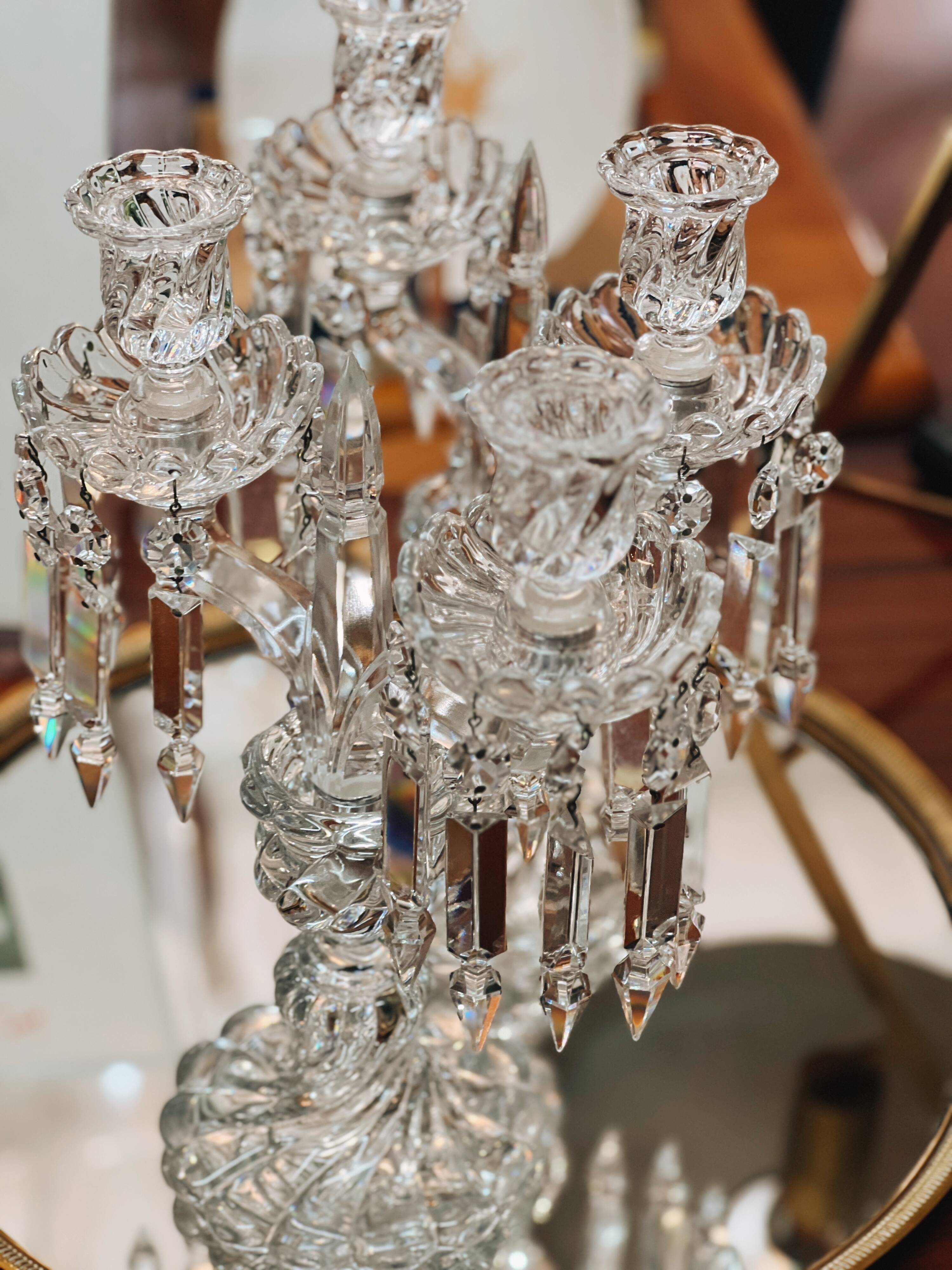 Pair of Baccarat Crystal Girandole Candlesticks