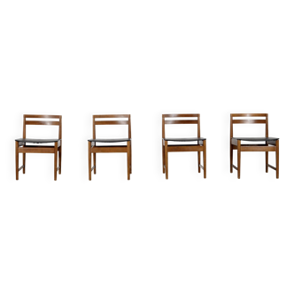 4 chaises vintage en teck et similicuir