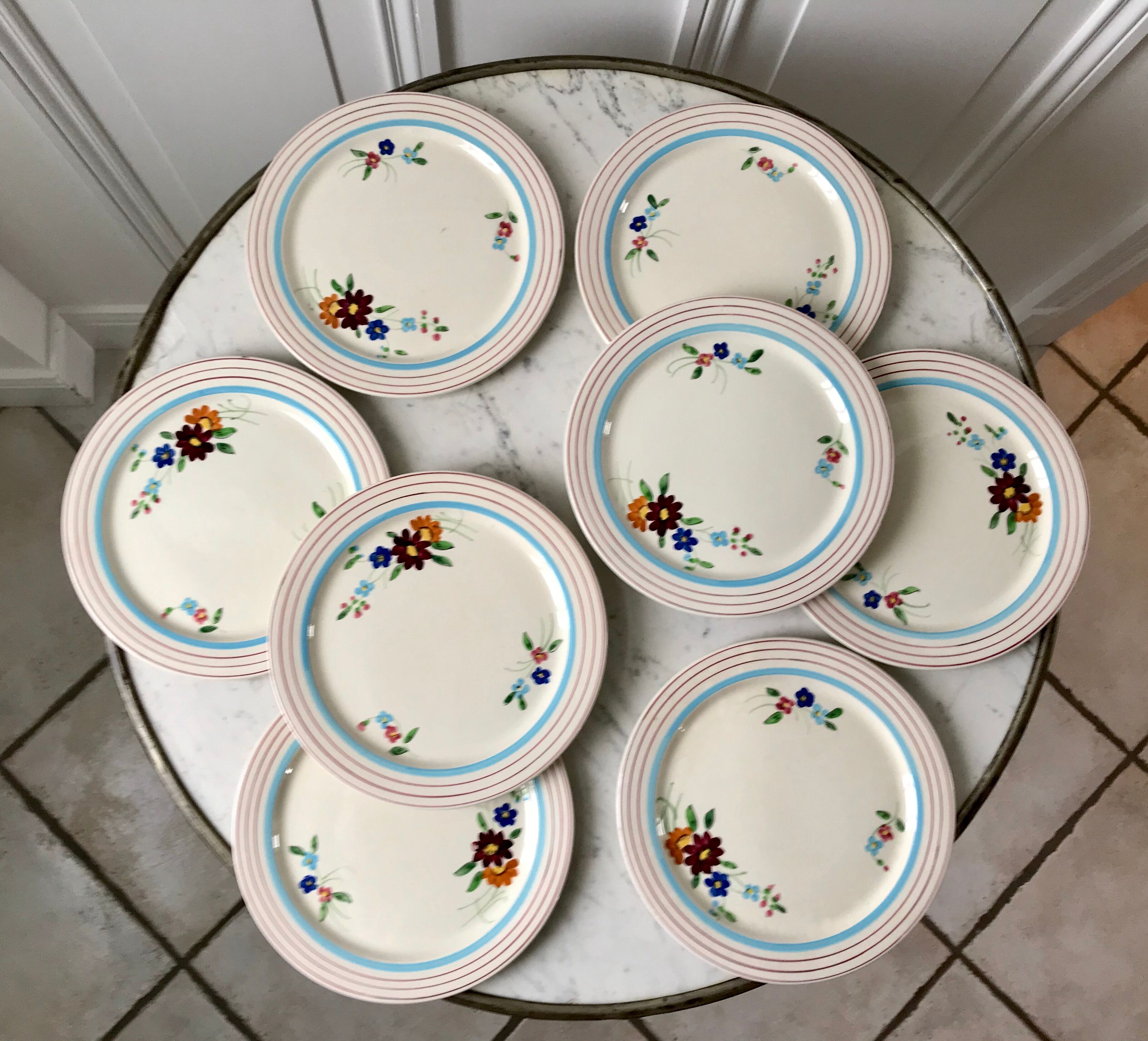 Set of 8 longchamp dessert plates hand painted 30s-40s
