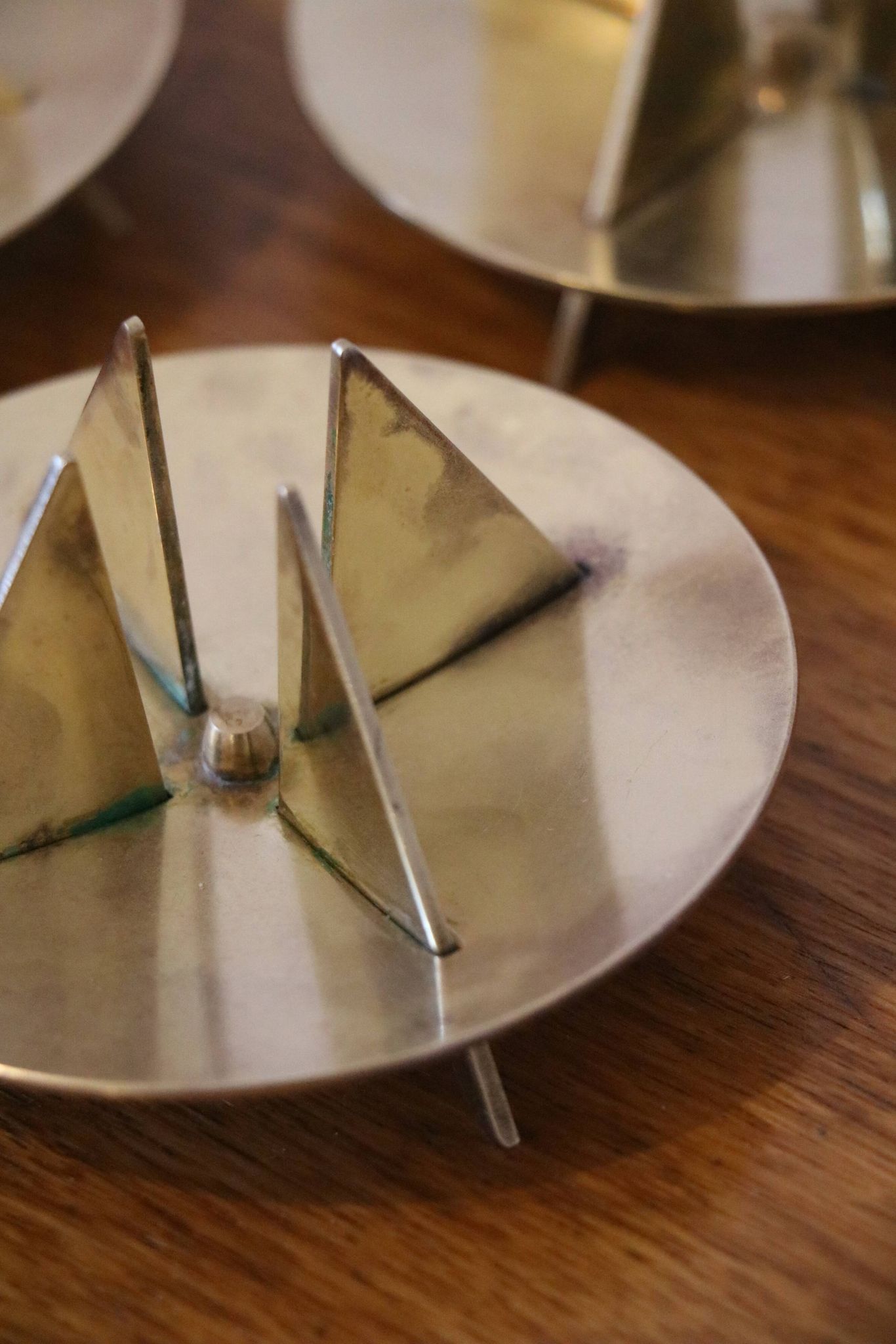 Scandinavian trio of candlesticks in brass by Pierre Forsell for Skultuna.