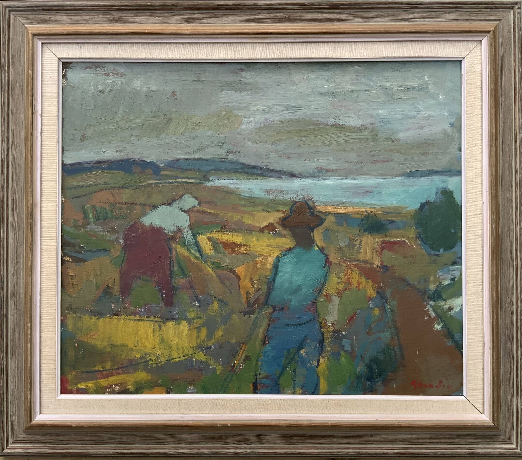 Svan Grandin (1906- 1982) Vintage Oil Painting Landscape “Harvesters”