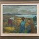 Svan Grandin (1906-1982) Peinture à l'huile vintage Paysage "Les Moissonneurs"
