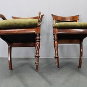 French Art Deco walnut dining chair set with armchairs, France 1930s