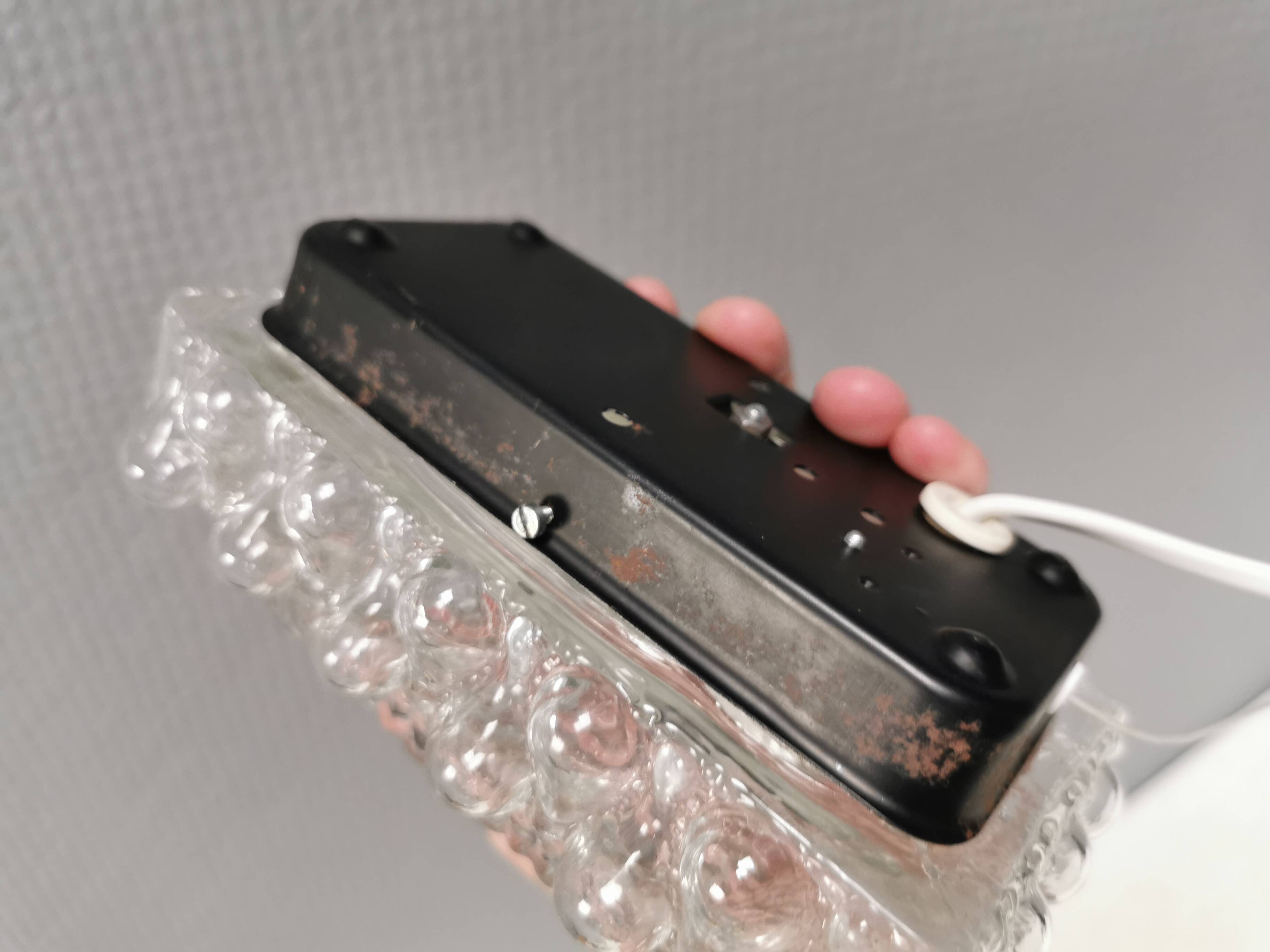 Helena Tynell Wall Lamp, Cast Bubble Glass, Black Metal, 1960s Germany
