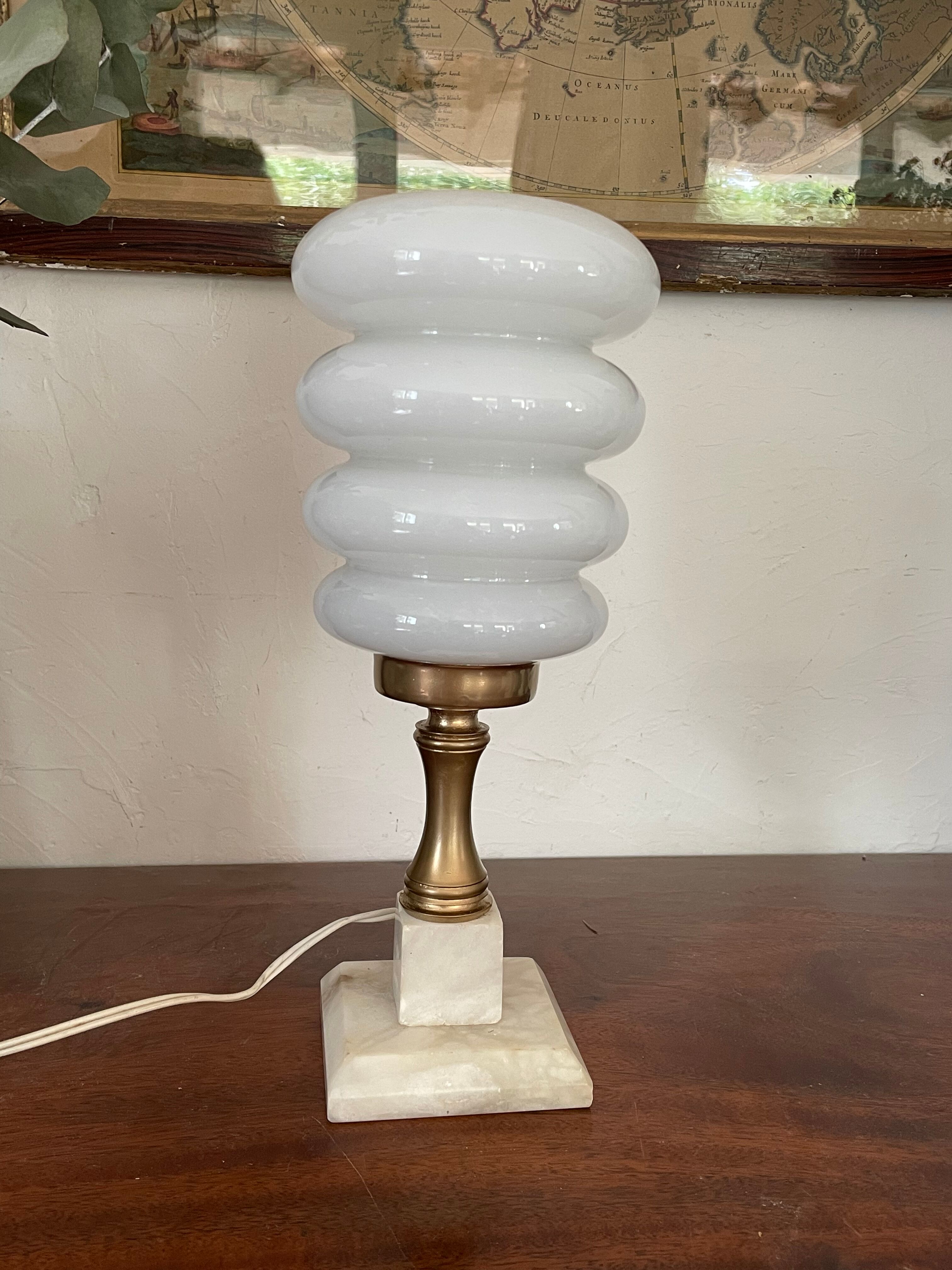 Pair of Art Deco marble and opaline lamps