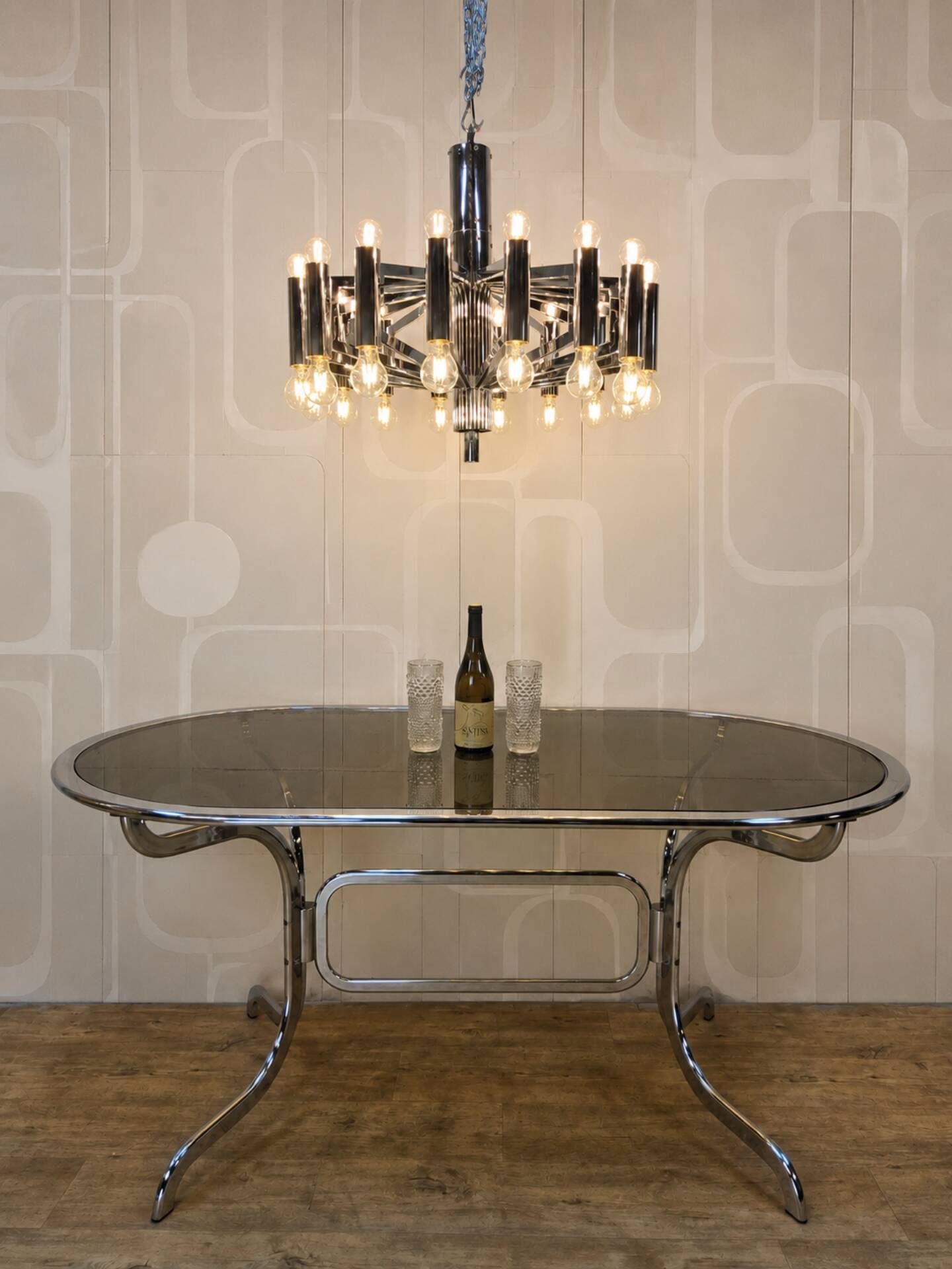 Vintage large chrome Italian Space Age pendant lamp Sciolari