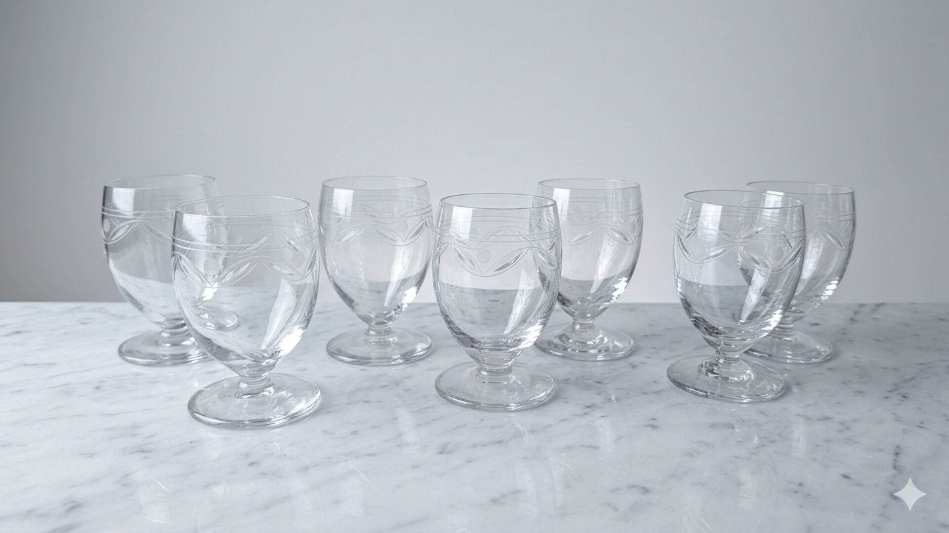 Set of 7 engraved crystal glasses