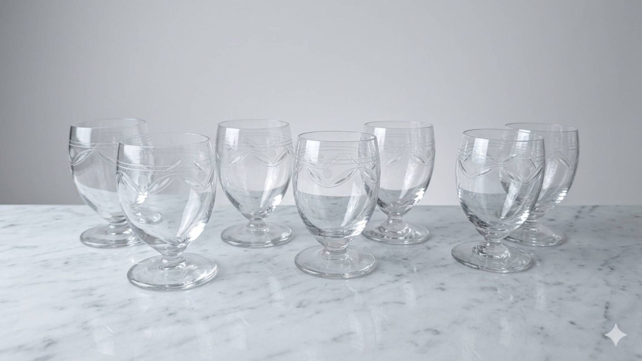 Set of 7 engraved crystal glasses