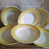 Six assiettes vintages au décor jaune et or