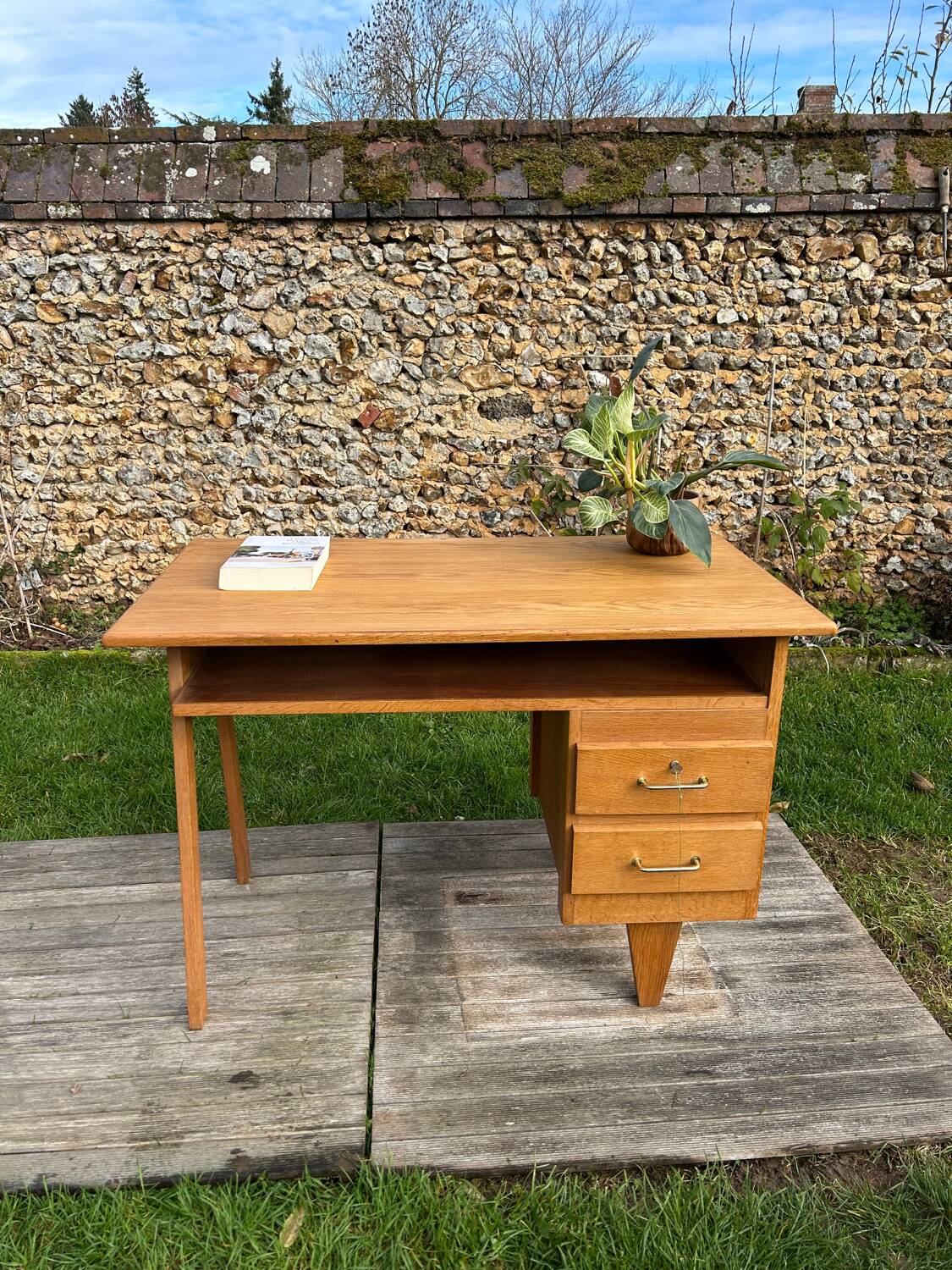 Vintage 1950s desk in light oak