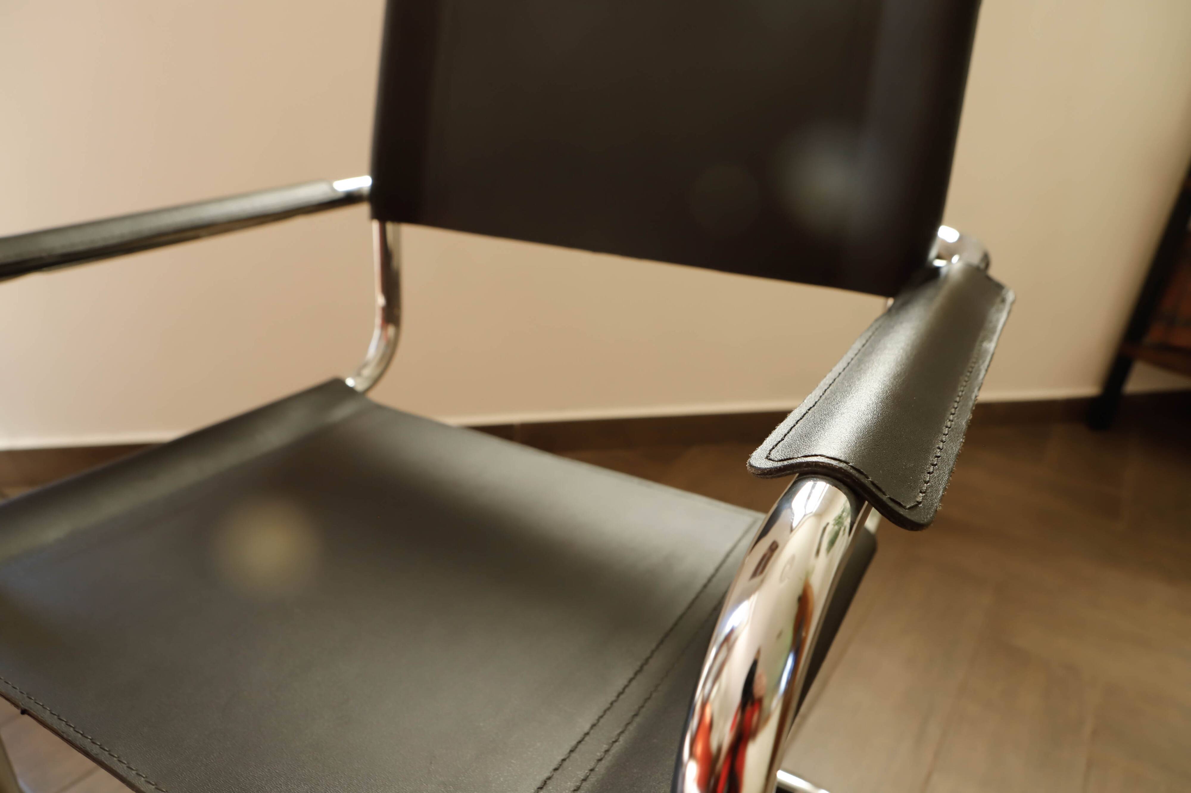 Mart Stam Style Cantilever Chairs – S34 Inspired, Chrome Frame, Leather Uph