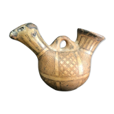 Rare Berber ceramic zoomorphic bottle Morocco towards Oujda early 20th birds