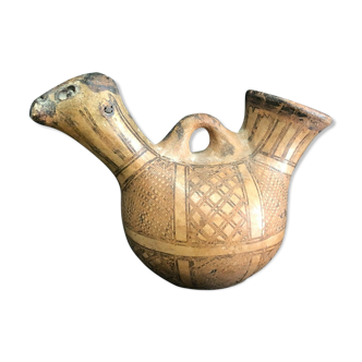 Rare Berber ceramic zoomorphic bottle Morocco towards Oujda early 20th birds