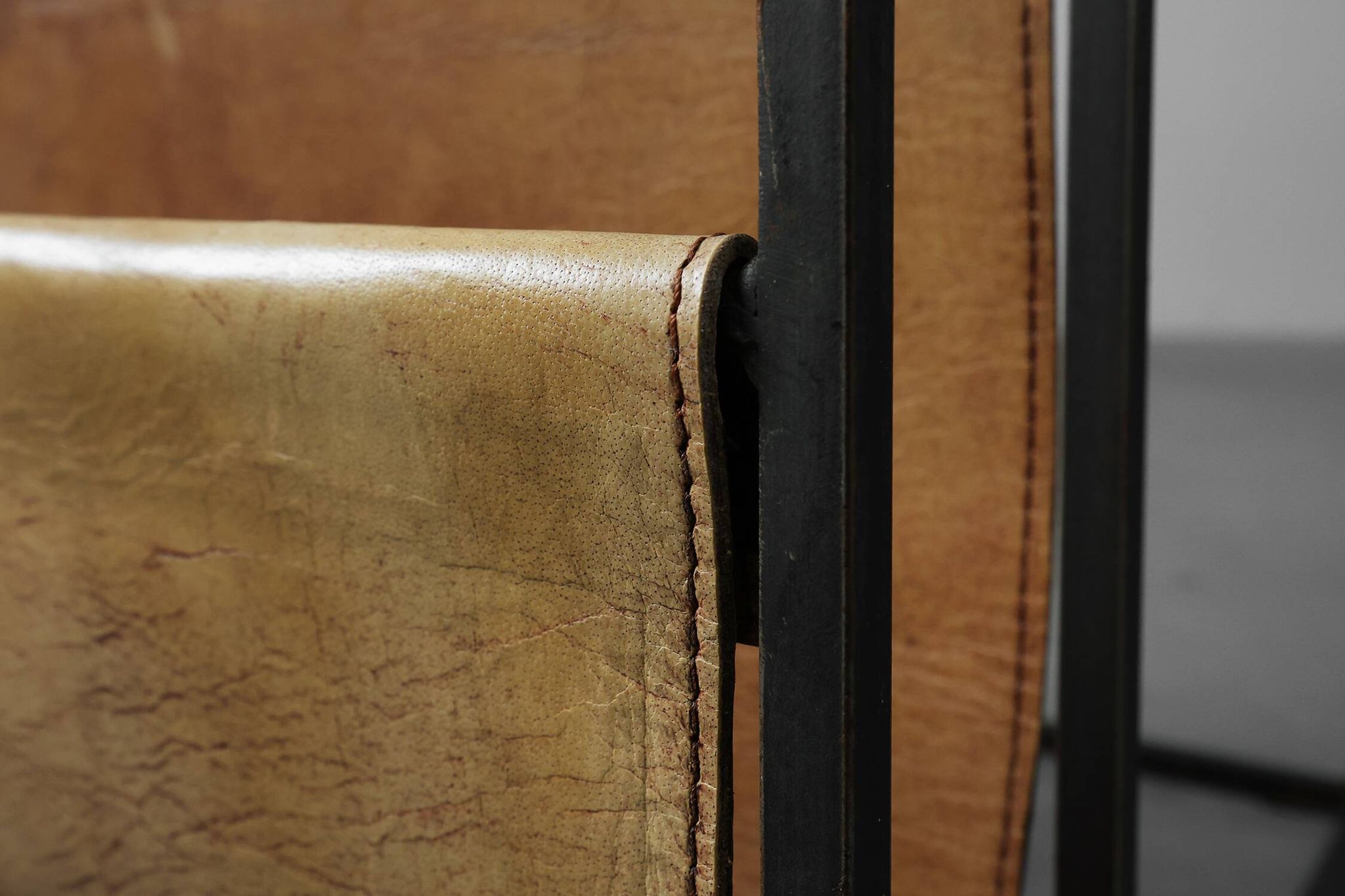Mid-Century Magazine Holder in Metal, Wood and Leather, Belgium 1960s