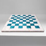 1970s Gorgeous Turquoise and White Chess Set in Volterra Alabaster Handmade Made in Italy
