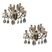 Grandes appliques murales en bronze et cristal, ensemble de 2, Italie, années 1950.