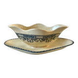 gravy boat in Terre de Fer St Amand blue late 19th century