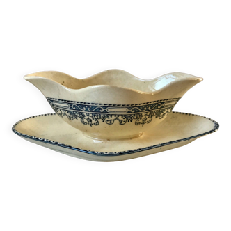 gravy boat in Terre de Fer St Amand blue late 19th century