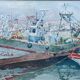 Tableau Aquarelle signée Dornier (?) "Bateaux au port de Vuaros" Espagne