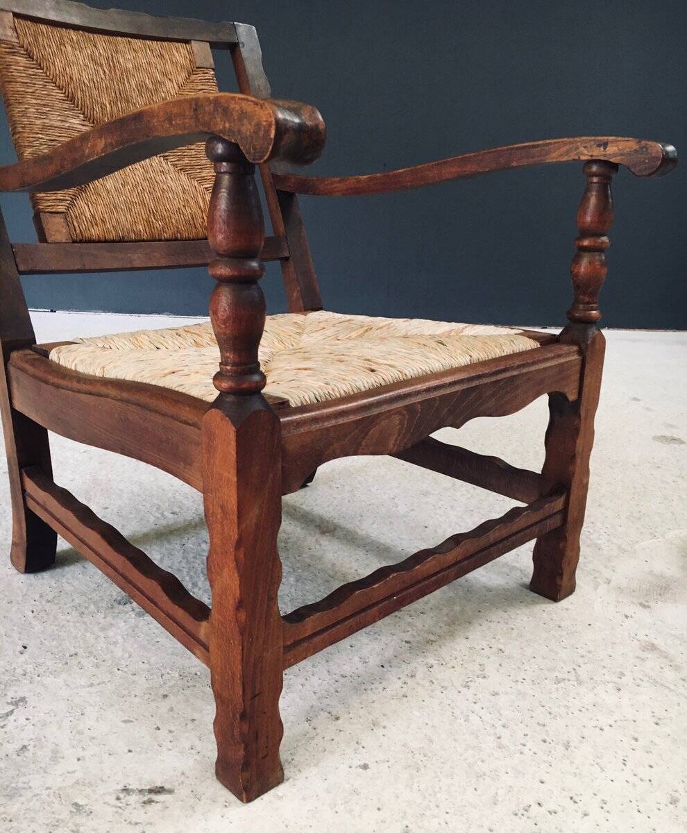 Arts & Crafts Handcrafted Low Lounge Armchairs, Belgium, 1920s, Set of 2