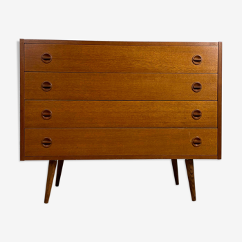 Wide chest of drawers 4 drawers scandinavian vintage teak, 60s