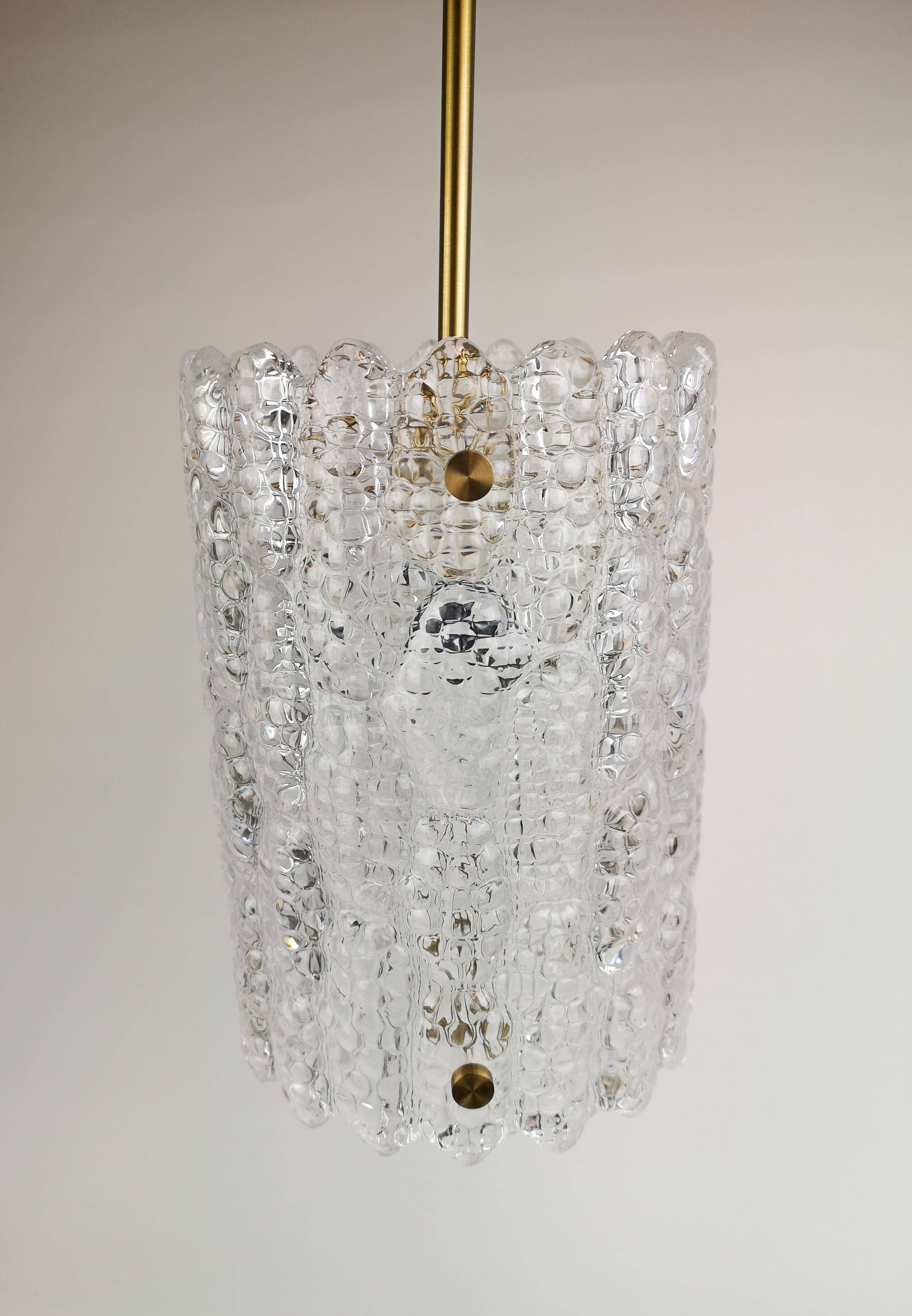 Suspended cylindrical crystal chandelier Mid-Century modern Carl Fagerlund for Orrefors, 1960s