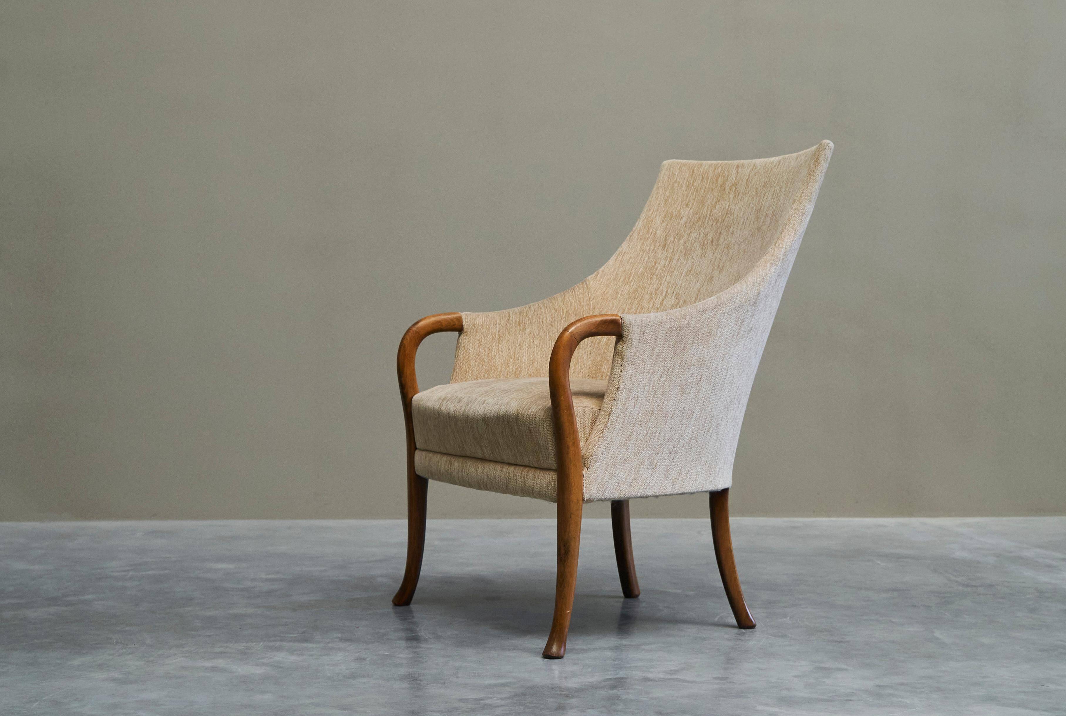 Mid-Century armchair in wool and beech, 1950s