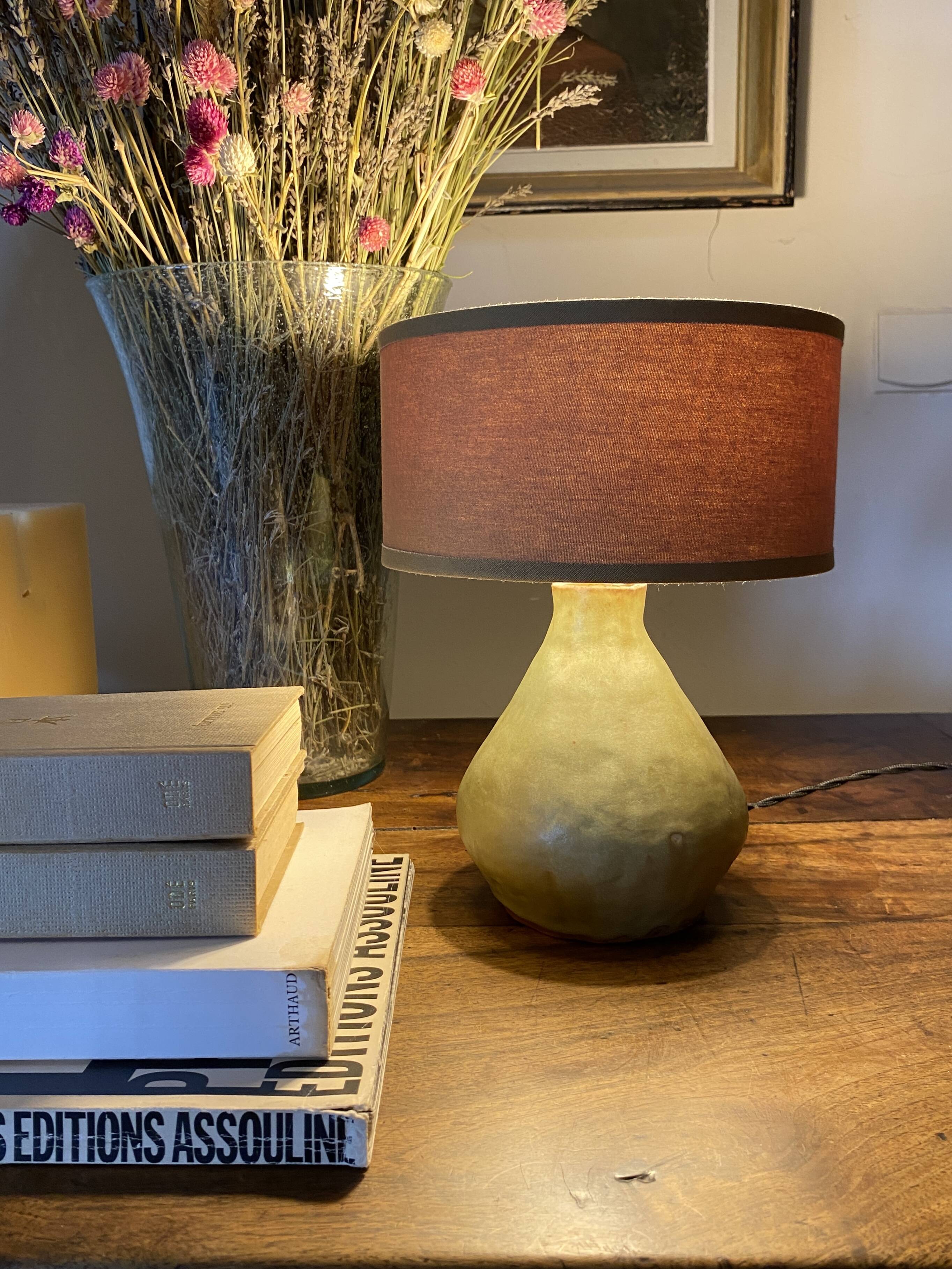 Glazed stoneware lamp base, fabric cable