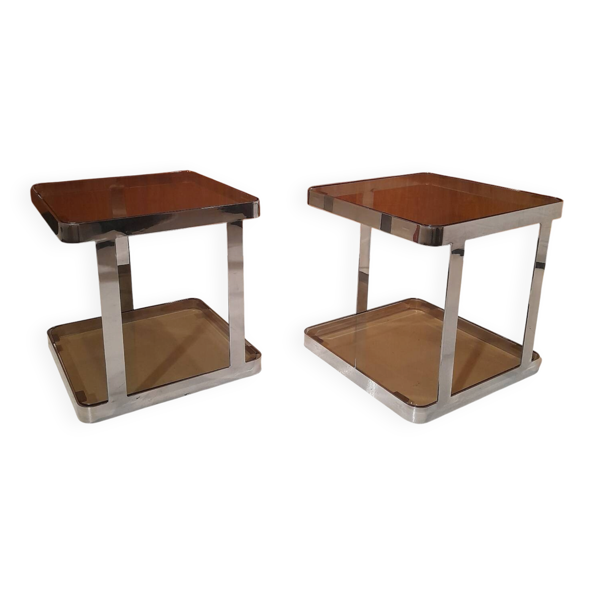 Paire de tables d'appoint ou bouts de canapé vintage