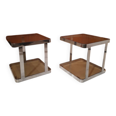 Paire de tables d'appoint ou bouts de canapé vintage